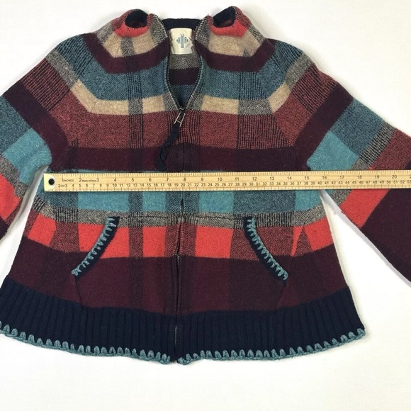 HWR Monogram Cardigan Women’s XS Plaid Full Zip Wool Blend Sweater Red Blue - Picture 8 of 8